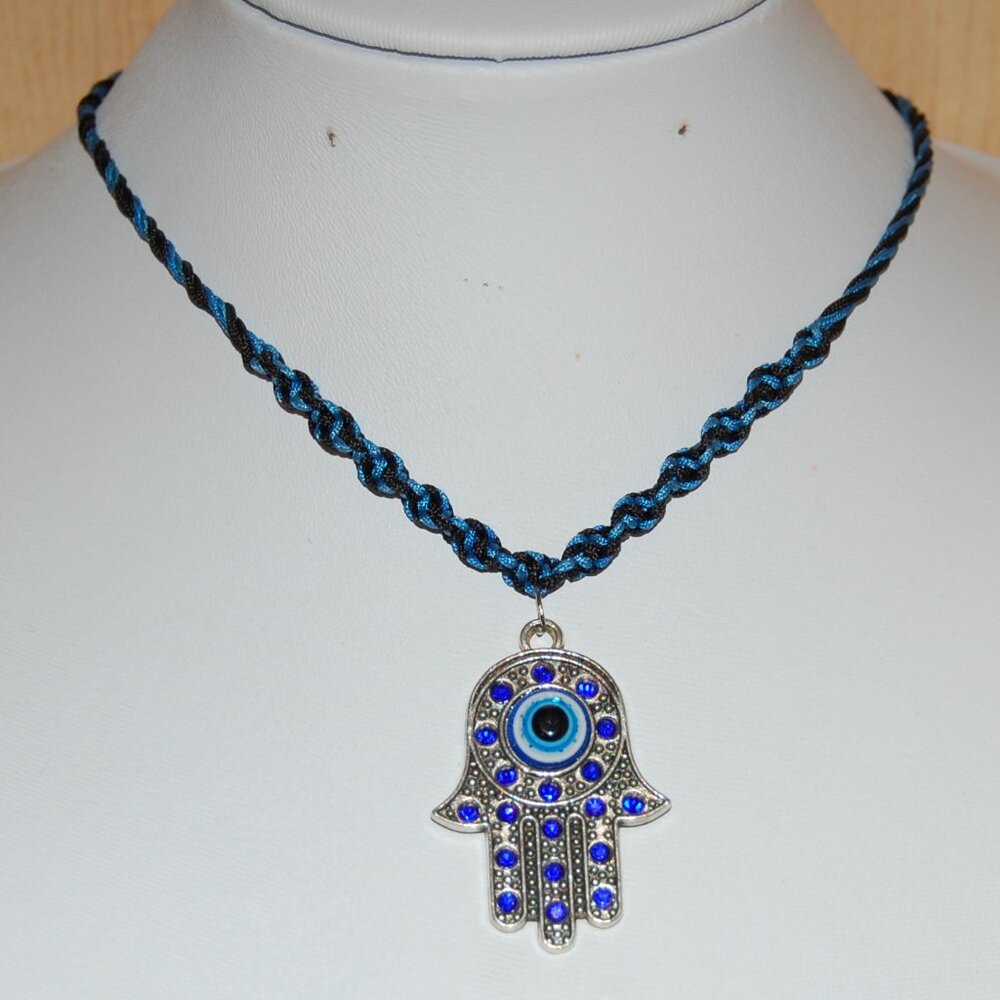 Hamsa Hand Necklace,Braided Cord,Colorful Necklace,Bicolor Cord Necklace